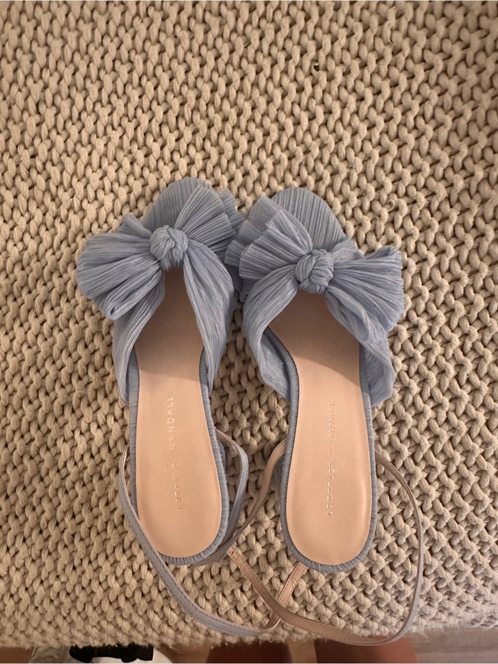 Loeffler Randall Camellia Blue Pleated Bow Heel, size 8.5